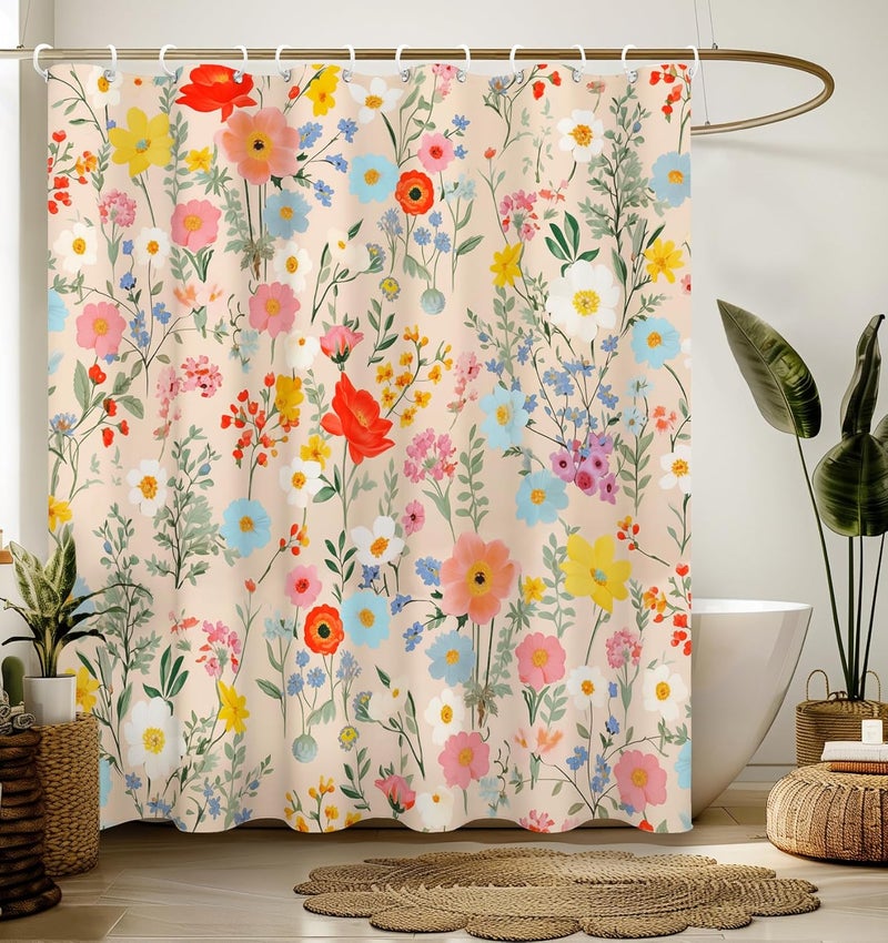 Stanoha Shower Curtain for Bathroom Stall Boho Modern Cute Aesthetic Decorative Girly Waterproof Unique Yellow Floral Girls Chic Print Design Teen Pretty Women Cortinas de Baño Bathtub 72 x72 Inch - Image 1